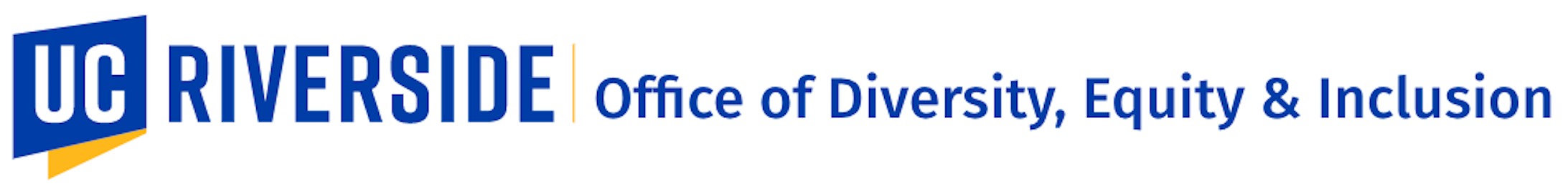 Logo for the UCR DEI office with blue and yellow banner