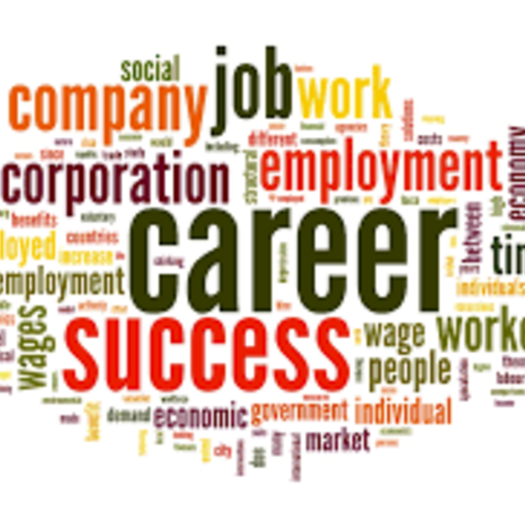 Word cloud with many words related to work, such as career and success