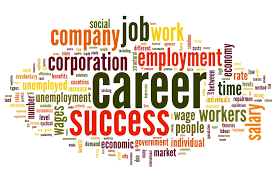 Word cloud with many words related to work, such as career and success