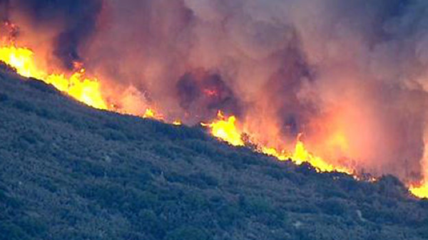 wildfire on a hillside 