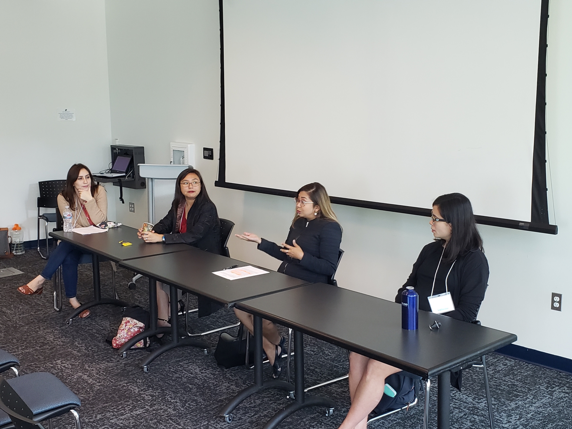 Moderator, Jessica Moronez, asks panelists Dr. Donatella Galella, Dr. Stephanie Dingwall, and Dr. Mariam Lam about their thoughts on Diversity & Inclusion