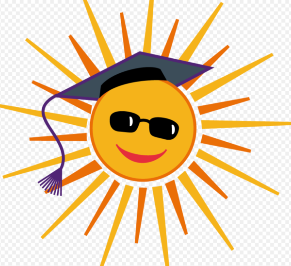 A shining sun wears sunglasses and a graduation cap