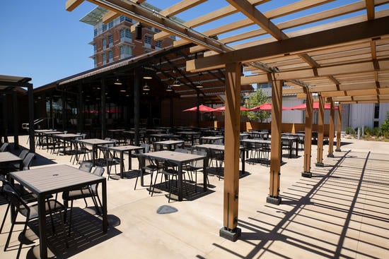 A picture of The Barn's outdoor seating area